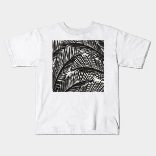 Modern Black Palm Leaf Tropical Pattern Kids T-Shirt